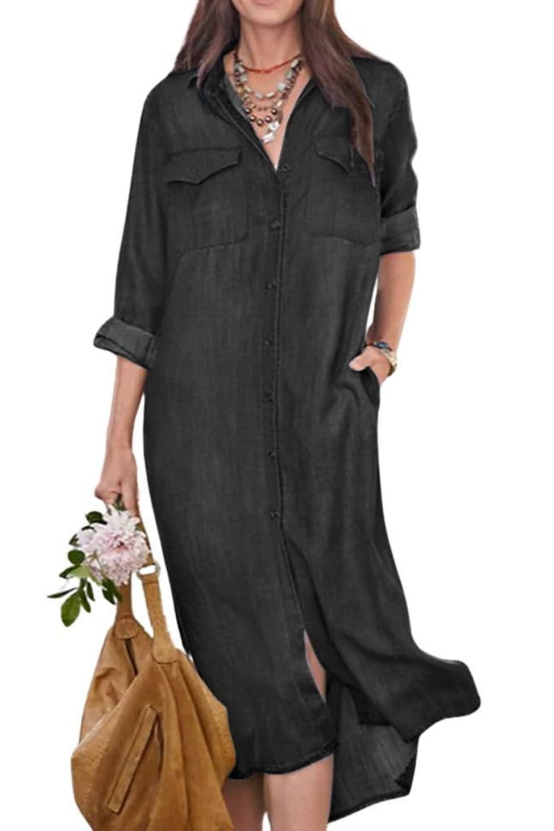 Chouyatou Women's Summer Casual Denim Shirt Dress Roll Up Long Sleeve CHOUYATOU Chouyatou Women's Summer Casual Denim Shirt Dress Roll Up Long Sleeve CHOUYATOU
