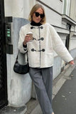 Chouyatou Women's Collarless Button Down Sherpa Fleece Jacket Loose Long Sleeve Outwear Coat With Pockets