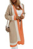 Chouyatou Women's Fall Color Block Open Front Cardigan Sweater Casual Loose Knitted Long Coatigan Coat