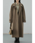Chouyatou Women's Winter Hidden Single Breasted Wool Coat Raglan Sleeve Business Long Wool Overcoat