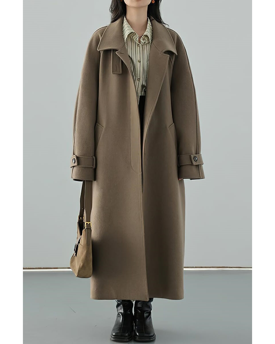 Chouyatou Women's Winter Hidden Single Breasted Wool Coat Raglan Sleeve Business Long Wool Overcoat