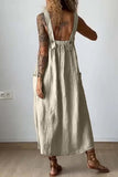 Chouyatou Women's Summer Spaghetti Strap Sleeveless Linen Overall Dress Casual A-Line Midi Long Beach Dress