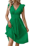 Chouyatou Women's 2024 Eyelet Lace Embroidery Smocked Waist Party Dress Sexy Flutter Sleeve A Line Midi Long Sun Dress