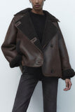 Chouyatou Women's Winter Sherpa Lined Faux Leather Jacket Casual Motorcycle Oversized Leather Jacket