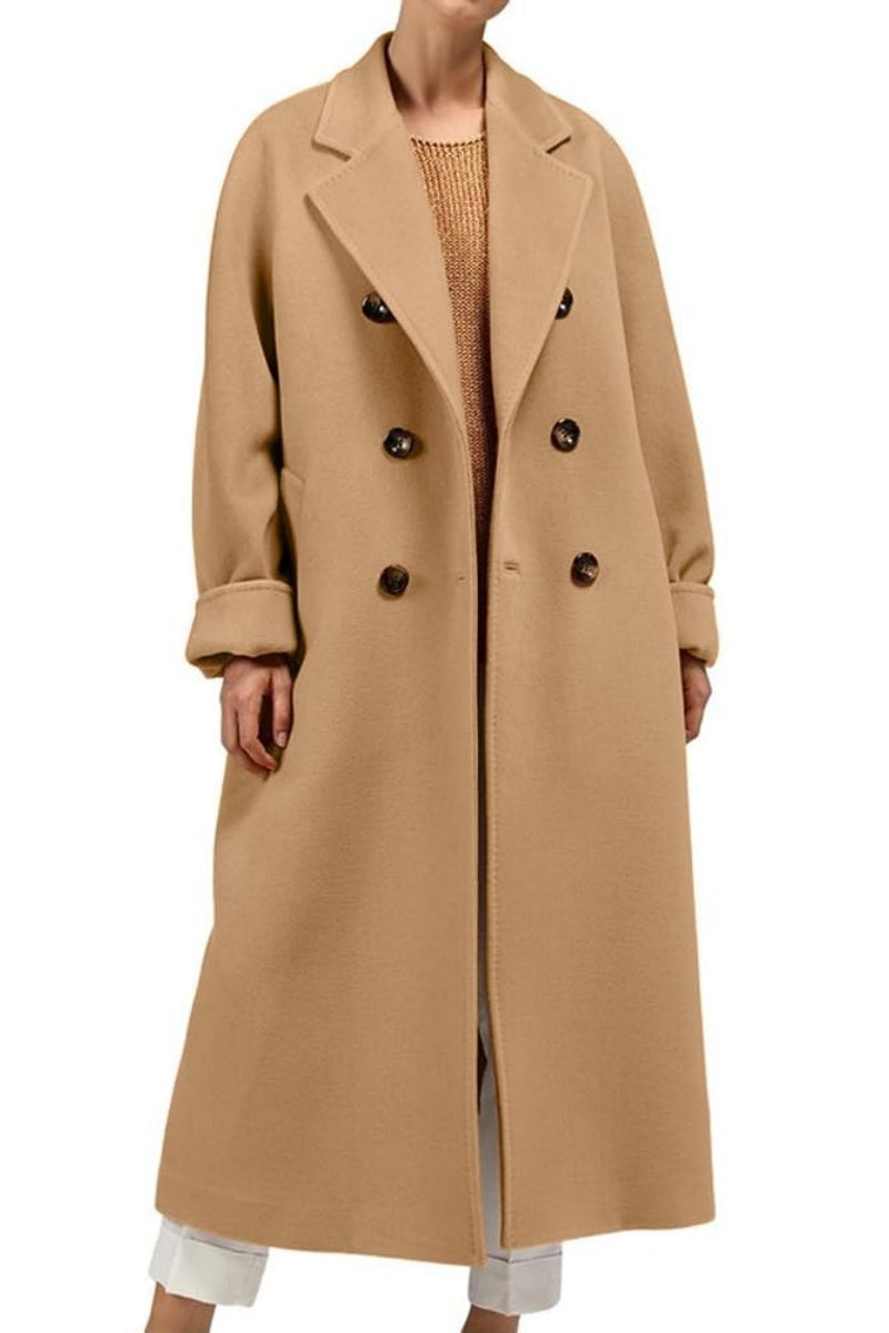 Chouyatou Women's Winter Double Breasted Wool Coat Business Casual Midi Long Winter Trench Coat with Belt