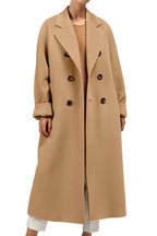 Chouyatou Women's Winter Double Breasted Wool Coat Business Casual Midi Long Winter Trench Coat with Belt