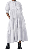 Chouyatou Women's Summer Puff Sleeve Maxi Tiered Babydoll Dress Casual A-Line Swing Long Shirt Dress