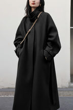 Chouyatou Women's Winter Hidden Single Breasted Wool Coat Raglan Sleeve Business Long Wool Overcoat