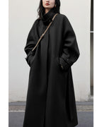 Chouyatou Women's Winter Hidden Single Breasted Wool Coat Raglan Sleeve Business Long Wool Overcoat