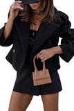 Chouyatou Women Crop Pea Coat Wool Blend Office Work Lapel Collar Short Winter Jacket Trench Coat