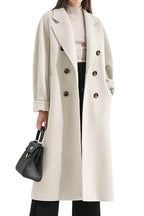 Chouyatou Women's Winter Double Breasted Wool Coat Business Casual Midi Long Winter Trench Coat with Belt