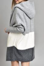Chouyatou Women's Color Block Hooded Cardigan Casual Loose Open Front Ribbed Knit Long Coatigan Sweater