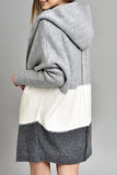 Chouyatou Women's Color Block Hooded Cardigan Casual Loose Open Front Ribbed Knit Long Coatigan Sweater