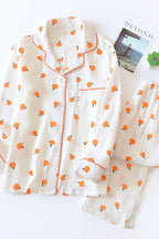 Chouyatou Womens Cotton Gauze Pajama Set Long Sleeve Button Up Shirt and Pants 2 Piece Cute Printed Pj Set
