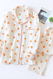 Chouyatou Womens Cotton Gauze Pajama Set Long Sleeve Button Up Shirt and Pants 2 Piece Cute Printed Pj Set