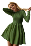 Chouyatou Women Basic Sweater Dress Long Sleeve Pleated Flared Knitted Short Dresses