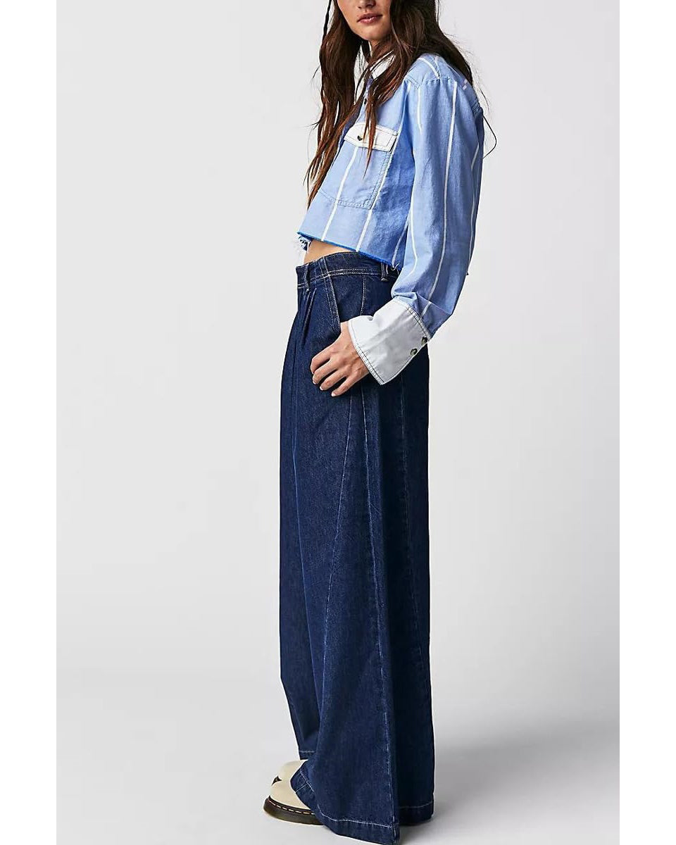 Chouyatou Women's Boyfriend Denim Cargo Pants Y2K Baggy Wide Leg Casual Dressy Jeans Culottes