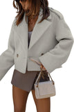 Chouyatou Women Crop Pea Coat Wool Blend Office Work Lapel Collar Short Winter Jacket Trench Coat