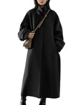 Chouyatou Women's Winter Hidden Single Breasted Wool Coat Raglan Sleeve Business Long Wool Overcoat