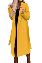 Chouyatou Womens Long Wool Pea Coats Notched Collar Open Front Woolen Blend Trench Coat with Belt