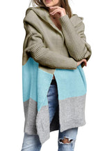 Chouyatou Women's Color Block Hooded Cardigan Casual Loose Open Front Ribbed Knit Long Coatigan Sweater