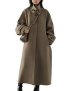 Chouyatou Women's Winter Hidden Single Breasted Wool Coat Raglan Sleeve Business Long Wool Overcoat