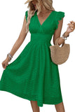 Chouyatou Women's 2024 Eyelet Lace Embroidery Smocked Waist Party Dress Sexy Flutter Sleeve A Line Midi Long Sun Dress