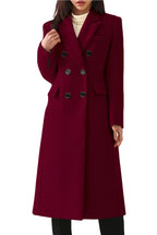 Chouyatou Women's Classic Notched Lapel Double-Breasted Warm Pea Coat Overcoat with Pockets