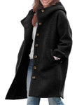 Chouyatou Women's Winter Single Breasted Long Wool Coat with Hood Casual Wool Blend Trench Coat Jacket