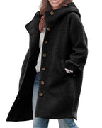 Chouyatou Women's Winter Single Breasted Long Wool Coat with Hood Casual Wool Blend Trench Coat Jacket
