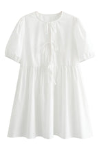 Chouyatou Women's Cute Bow Tie Front Mini Dress Babydoll Puff Short Sleeve Dresses Ruffle Y2k Peplum Sundress