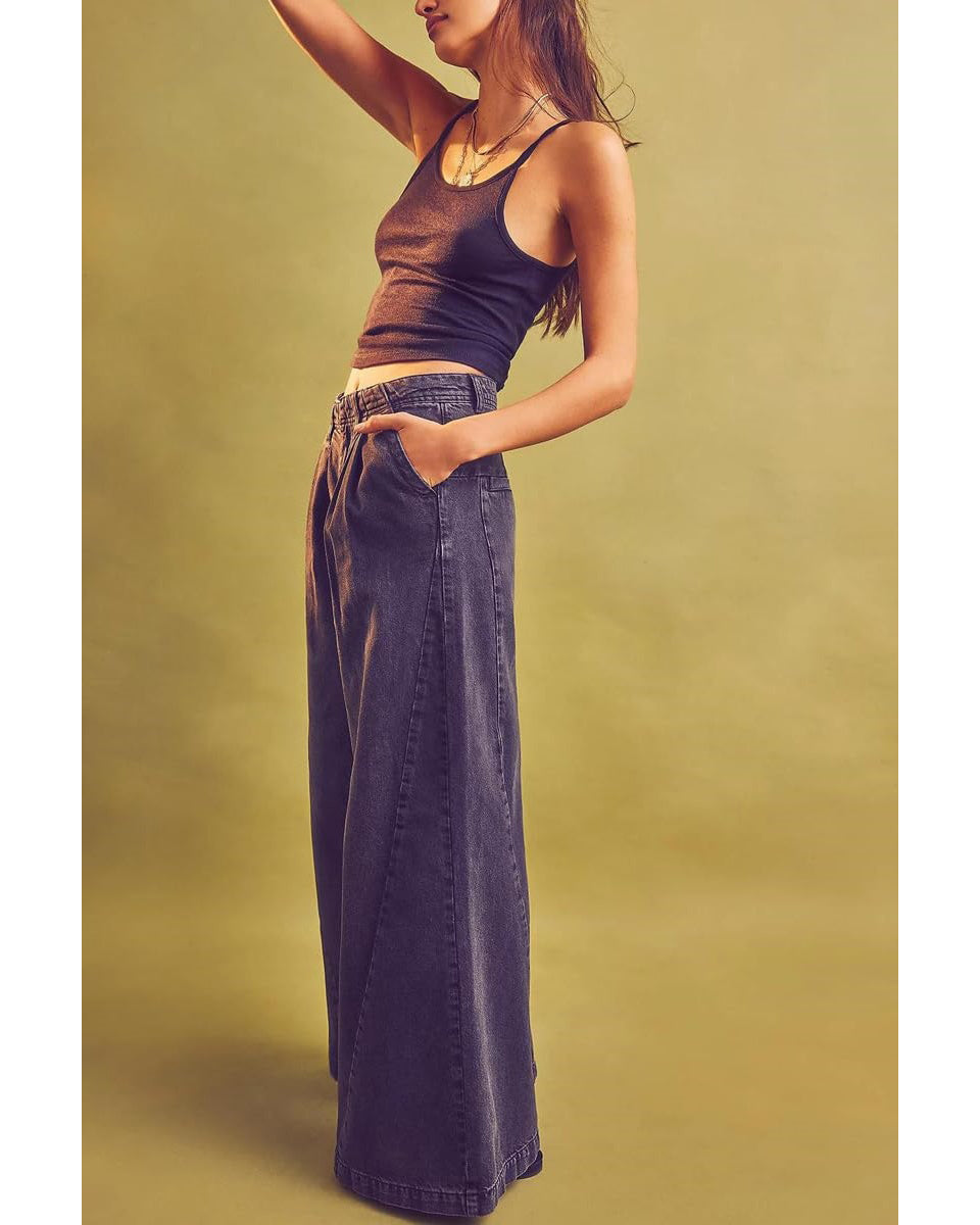 Chouyatou Women's Boyfriend Denim Cargo Pants Y2K Baggy Wide Leg Casual Dressy Jeans Culottes