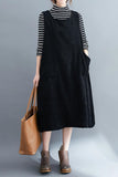 Chouyatou Women Fall Winter Sleeveless Corduroy Overall Dress Jumper Midi Babydoll Tank Dress with Pocket