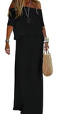 Chouyatou Women's Summer Off Shoulder Ruffle Cotton Dress Short Sleeve Mid Rise Beach Boho Long Maxi Dress