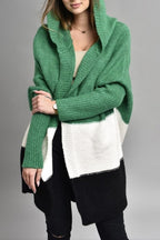 Chouyatou Women's Color Block Hooded Cardigan Casual Loose Open Front Ribbed Knit Long Coatigan Sweater