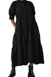Chouyatou Women's Summer Puff Sleeve Maxi Tiered Babydoll Dress Casual A-Line Swing Long Shirt Dress