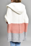 Chouyatou Women's Color Block Hooded Cardigan Casual Loose Open Front Ribbed Knit Long Coatigan Sweater