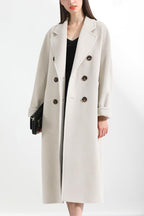 Chouyatou Women's Winter Double Breasted Wool Coat Business Casual Midi Long Winter Trench Coat with Belt