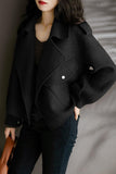 Chouyatou Women Cropped Wool Coats Notched Lapel Pea Coat Open Front Trench Overcoat Jackets with Pockets