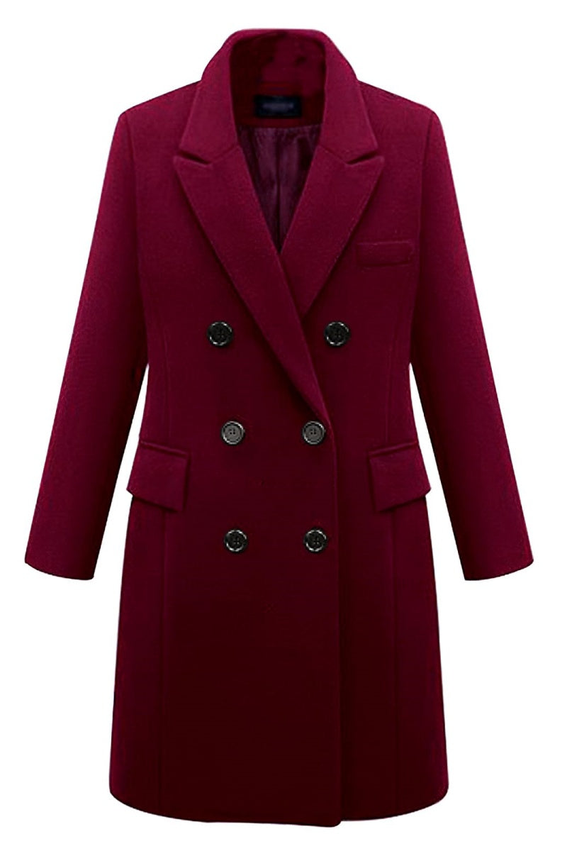 Chouyatou Women's Classic Notched Lapel Double-Breasted Warm Pea Coat Overcoat with Pockets