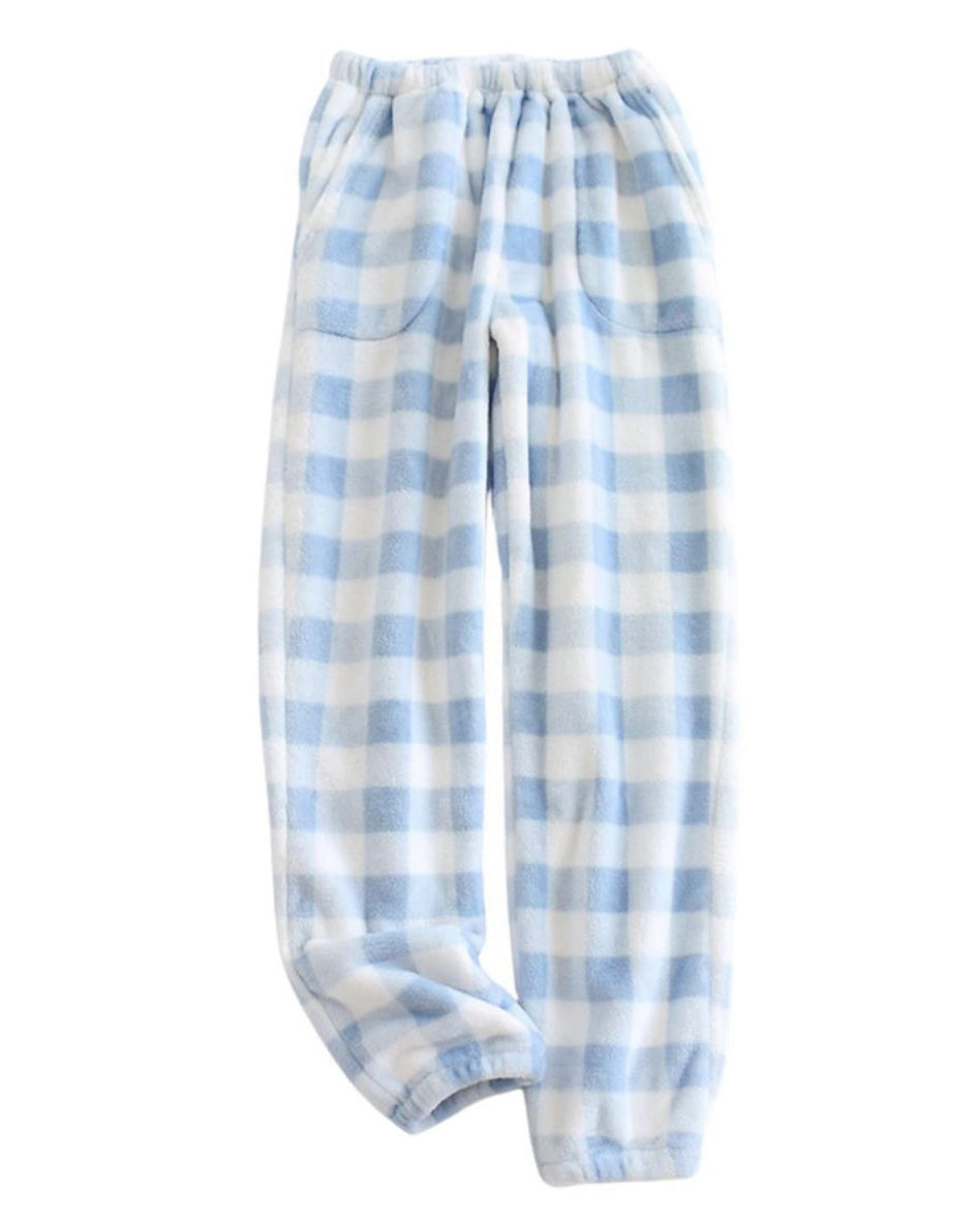 Chouyatou Womens Plaid Fluffy Pajama Pants Fuzzy Fleece Cozy Lounge Pants with Pockets Winter Warm Pj Bottoms