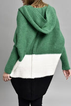 Chouyatou Women's Color Block Hooded Cardigan Casual Loose Open Front Ribbed Knit Long Coatigan Sweater