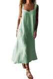 Chouyatou Women's Summer Spaghetti Strap Sleeveless Linen Overall Dress Casual A-Line Midi Long Beach Dress
