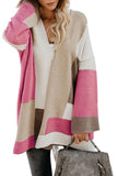Chouyatou Women's Fall Geometric Color Block Open Front Cardigan Sweater Elegant Casual Oversized Coatigan Coat