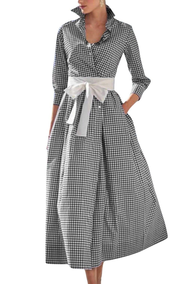 strapless open back dress Chouyatou Women's Retro Plaid Button Up Maxi Shirt Dress 3/4 Sleeve Gi – CHOUYATOU