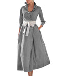 Chouyatou Women's Retro Plaid Button Up Maxi Shirt Dress 3/4 Sleeve Gingham Pocketed Long Dress with Belt