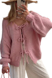 Chouyatou Women's Cute Bow Knot Cardigan Fall Casual Oversized Ribbed Knit Sweater Cardigan Tops