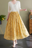 Chouyatou Women's Elegant Polka Dot A-Line Skirt Boho Swing Pleated Cotton Midi Long Skirt