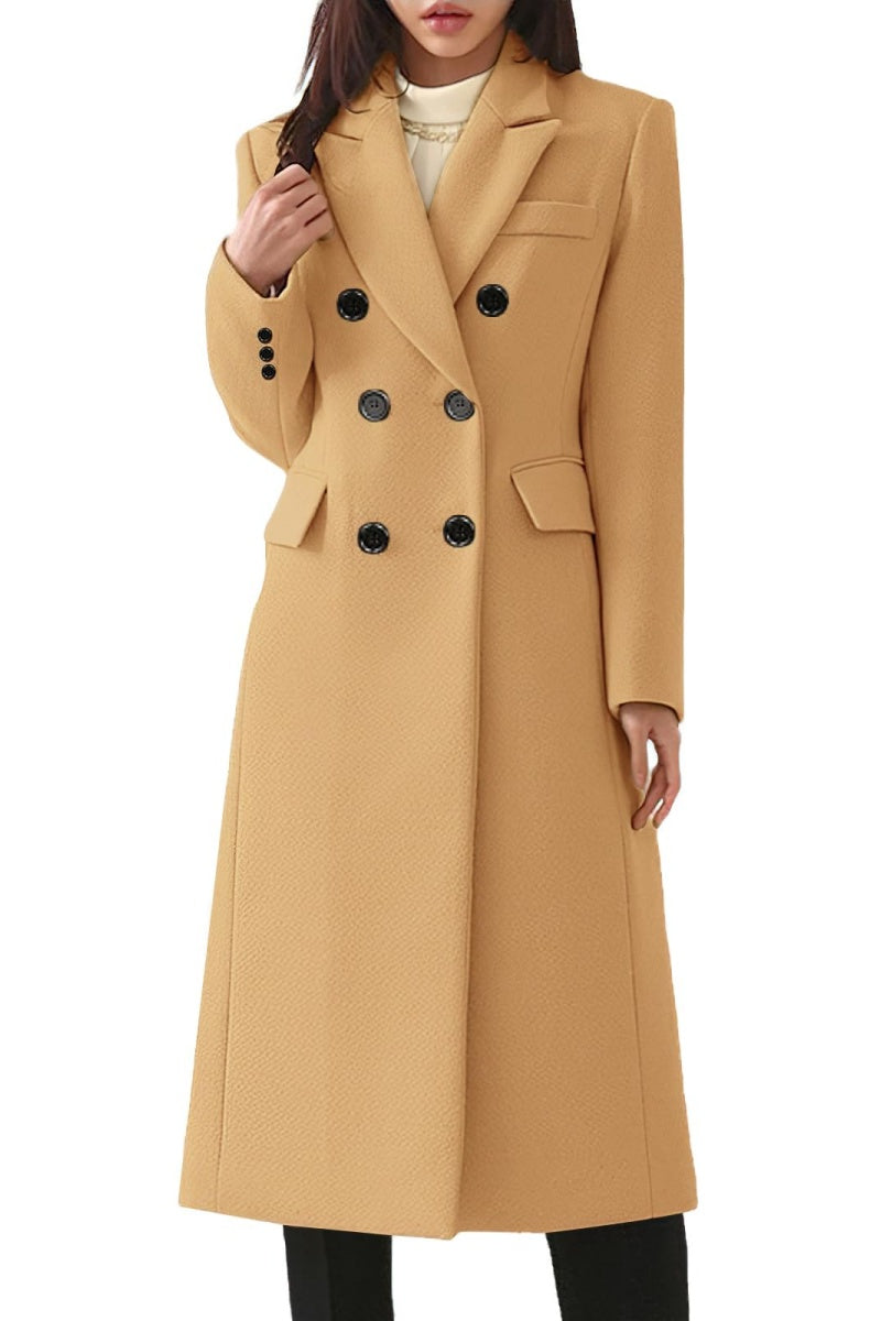 Chouyatou Women's Classic Notched Lapel Double-Breasted Warm Pea Coat Overcoat with Pockets