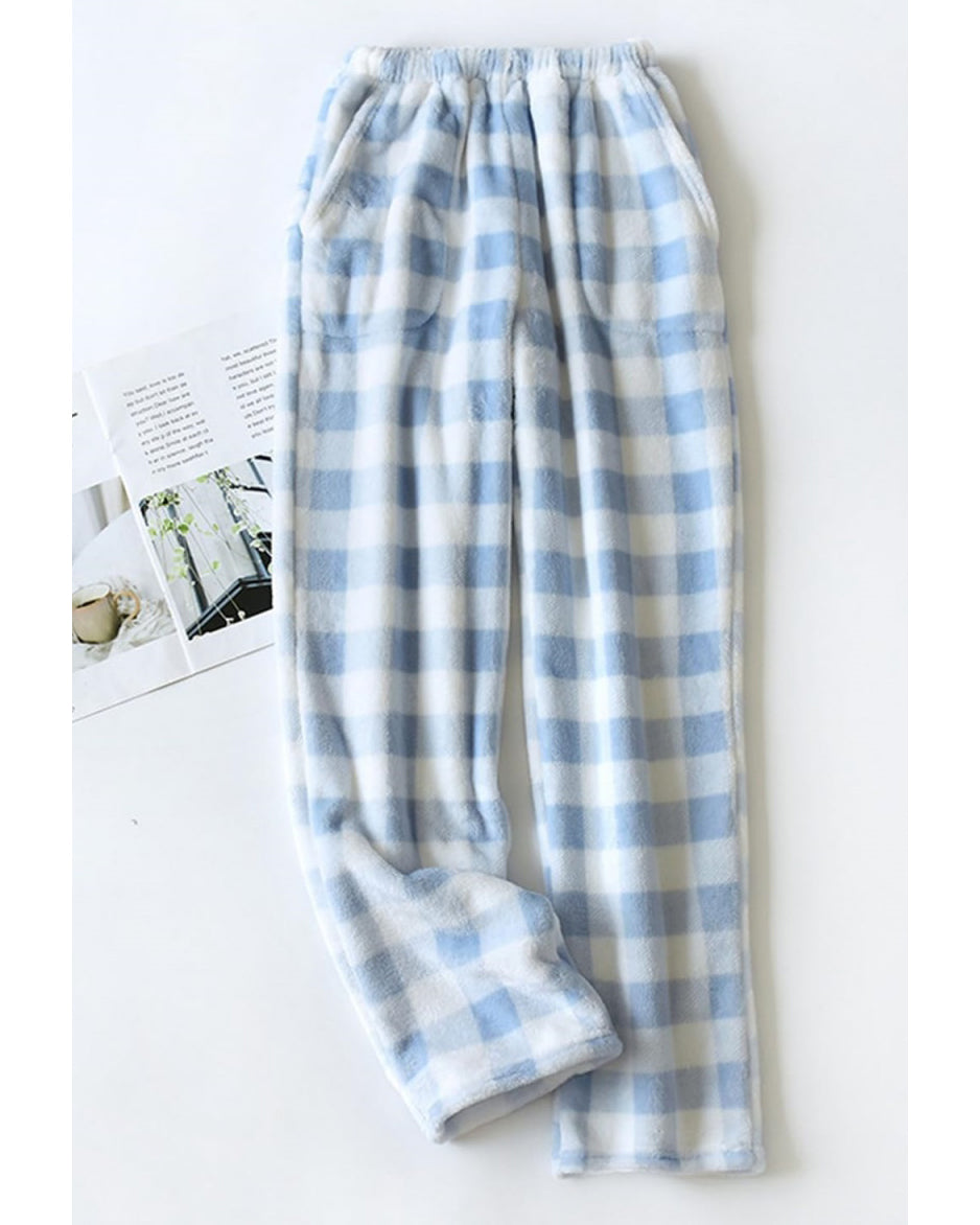 Chouyatou Womens Plaid Fluffy Pajama Pants Fuzzy Fleece Cozy Lounge Pants with Pockets Winter Warm Pj Bottoms